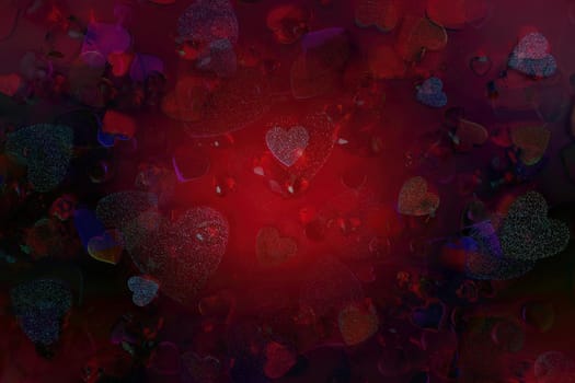 Whimsical and Psychedelic Valentine's Abstract Background with vivid shades of dark and light red, purple, and pink colors. Lots of Copy Space.