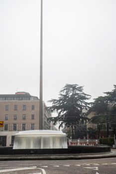 terni,italy january 17 2022:terni square Tacitus and its fountain with fog