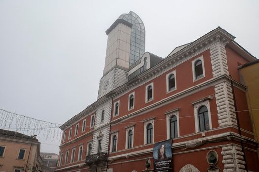 terni,italy january 17 2022:terni building of the municipal library with fog