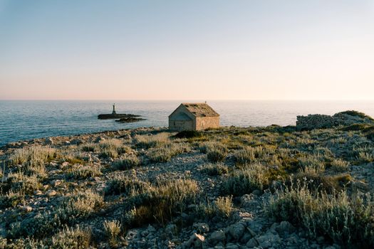 Old stone church of Saint Ivan at cape Punta Planca. Croatia. High quality photo