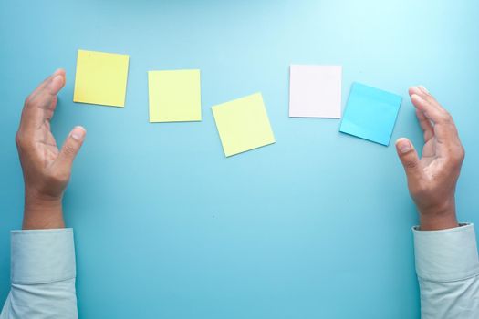 Set of colorful sticky notes on color background .