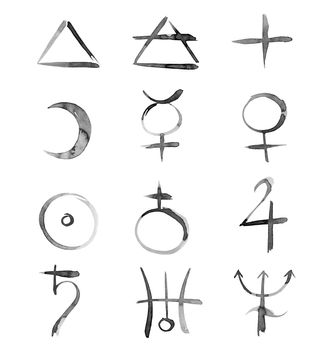 Ink calligraphy of alchemy symbols