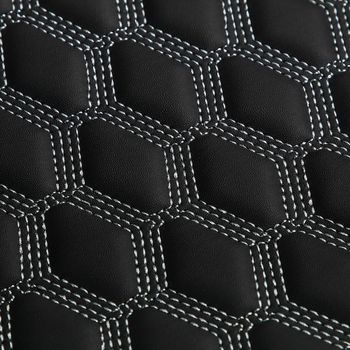 Texture of black leather background with square pattern and stitch, macro