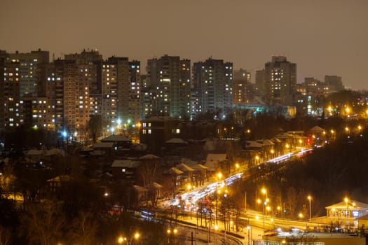 Winter cityscape at dusk. Perm, Russia