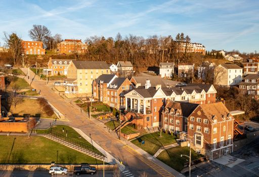 MORGANTOWN, WV - 24 January 2022: Greek letter fraternity buildings at West Virginia University in Morgantown WV