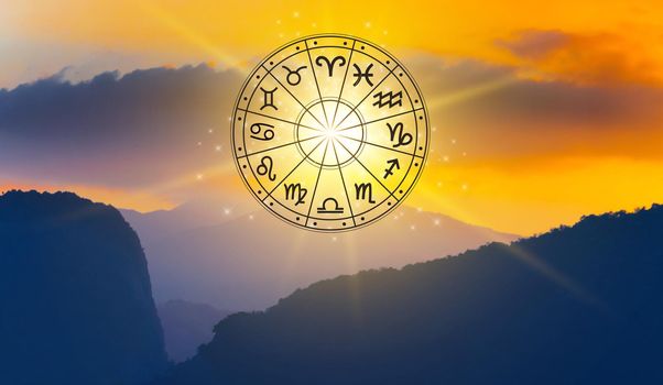 Zodiac signs inside of horoscope circle astrology and horoscopes concept