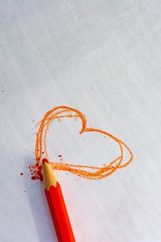 Vertical white-gray background with a drawn red heart and near a licking pencil