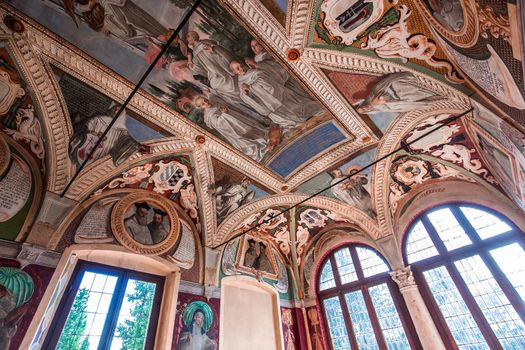 MONTE OLIVETO, ITALY, JUNE 15, 2016 : interiors and frescoes of Monte Oliveto Maggiore abbey, june 15, 2016, near Siena, Tuscany, Italy