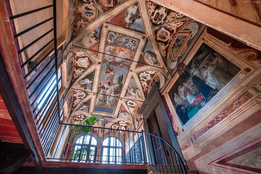 MONTE OLIVETO, ITALY, JUNE 15, 2016 : interiors and frescoes of Monte Oliveto Maggiore abbey, june 15, 2016, near Siena, Tuscany, Italy