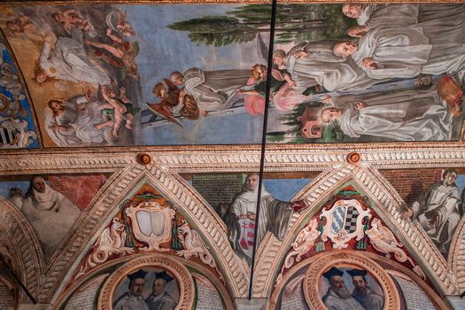 MONTE OLIVETO, ITALY, JUNE 15, 2016 : interiors and frescoes of Monte Oliveto Maggiore abbey, june 15, 2016, near Siena, Tuscany, Italy