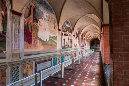 MONTE OLIVETO, ITALY, JUNE 15, 2016 : interiors and frescoes of Monte Oliveto Maggiore abbey, june 15, 2016, near Siena, Tuscany, Italy