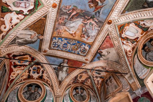 MONTE OLIVETO, ITALY, JUNE 15, 2016 : interiors and frescoes of Monte Oliveto Maggiore abbey, june 15, 2016, near Siena, Tuscany, Italy