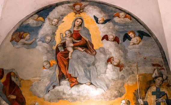 MONTE OLIVETO, ITALY, JUNE 15, 2016 : interiors and frescoes of Monte Oliveto Maggiore abbey, june 15, 2016, near Siena, Tuscany, Italy