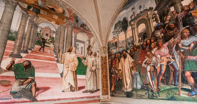 MONTE OLIVETO, ITALY, JUNE 15, 2016 : interiors and frescoes of Monte Oliveto Maggiore abbey, june 15, 2016, near Siena, Tuscany, Italy