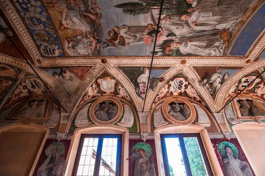 MONTE OLIVETO, ITALY, JUNE 15, 2016 : interiors and frescoes of Monte Oliveto Maggiore abbey, june 15, 2016, near Siena, Tuscany, Italy