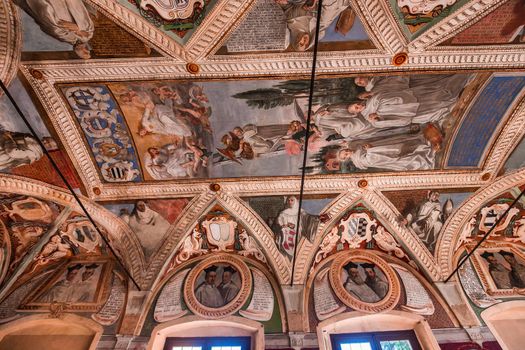 MONTE OLIVETO, ITALY, JUNE 15, 2016 : interiors and frescoes of Monte Oliveto Maggiore abbey, june 15, 2016, near Siena, Tuscany, Italy