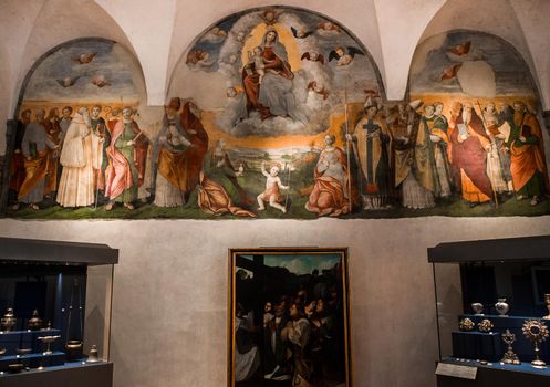 MONTE OLIVETO, ITALY, JUNE 15, 2016 : interiors and frescoes of Monte Oliveto Maggiore abbey, june 15, 2016, near Siena, Tuscany, Italy