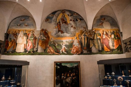 MONTE OLIVETO, ITALY, JUNE 15, 2016 : interiors and frescoes of Monte Oliveto Maggiore abbey, june 15, 2016, near Siena, Tuscany, Italy