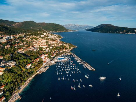 Aerial view of the pier of the ancient town of Herceg Novi in Montenegro. High quality photo