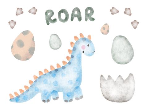 set of childish dinosaur, cute watercolor baby illustration. High quality illustration