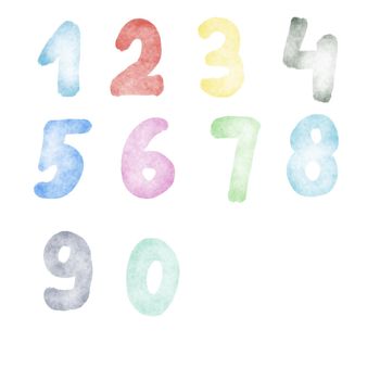 Watercolor illustration, set of numbers, isolate on a white background