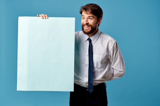 businessmen blue sheet presentation advertising close-up. High quality photo