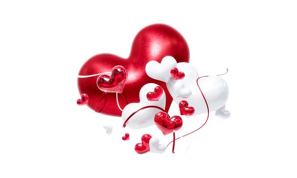 Beautiful hearts on white background for happy valentines day, 3D Rendering.