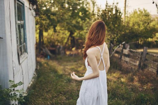 pretty woman Walk in the field Sun freedom. High quality photo