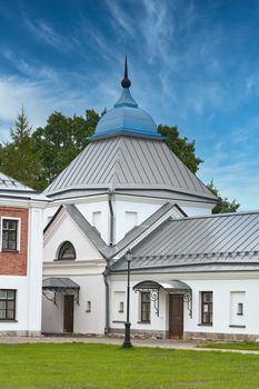 View of the courtyard of the Konevsky Monastery. Male monostyry on Konovets island in Russia