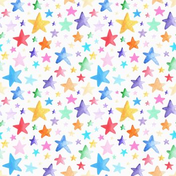 Seamless watercolor pattern. Pattern with colored stars.