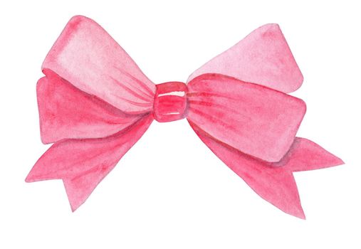 watercolor bright pink bow isolated on white background . girly ribbon decoration