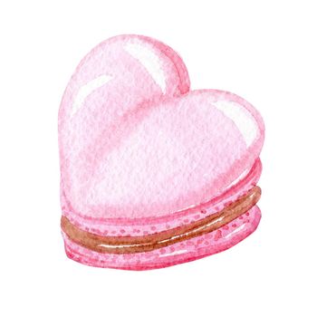 watercolor pink heart shape macarons cake isolated on white background . Valentines day dessert