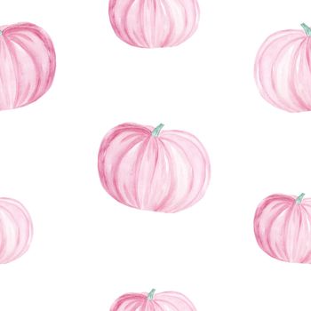 watercolor pink pumpkin seamless pattern on white background for fabric, textile, wallpaper, scrapbooking