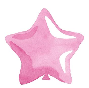 watercolor hand drawn star shaped pink balloon isolated on white background