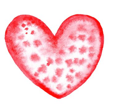 watercolor speckled red heart isolated on white background. Valentines day hand drawn heart