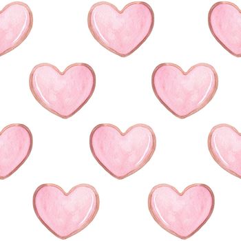 watercolor cute pink heart seamless pattern on white background for fabric,baby textile, scrapbooking, wrapping paper,invitations