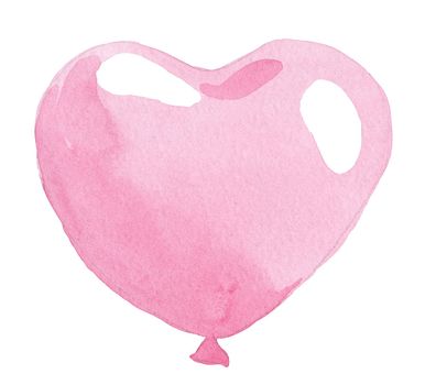 watercolor hand drawn heart shaped pink balloon isolated on white background