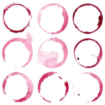 Watercolor wine stains set on paper isolated on white background