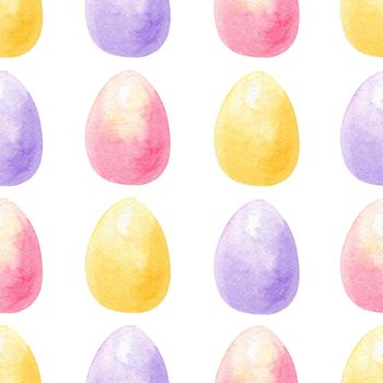 Watercolor hand drawn colorful easter eggs seamless pattern on white background.Can be used as invitation template scrapbooking, wallpaper,layout,fabric,textile,wrapping paper