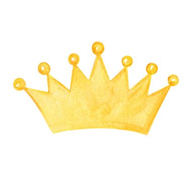 watercolor yellow king crown isolated on white background. Hand drawn tiara illustration