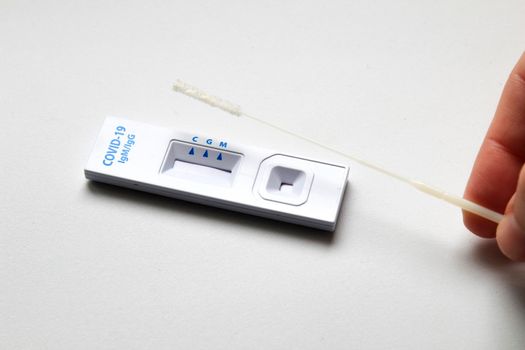 Rapid Antigen Diagnostic Test cassette of Coronavirus SARS-CoV-2 Covid-19 on white background