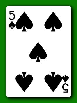 A 5 Five of Spades playing card with clipping path to remove background and shadow 3d illustration