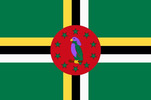 A Dominica flag background illustration green yellow black red sisserou parrot