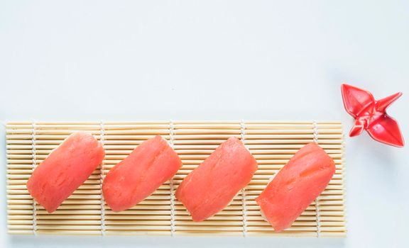 Tuna nigiri set on the white background, sushi set
