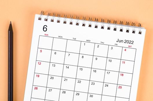 Close up June 2022 desk calendar.