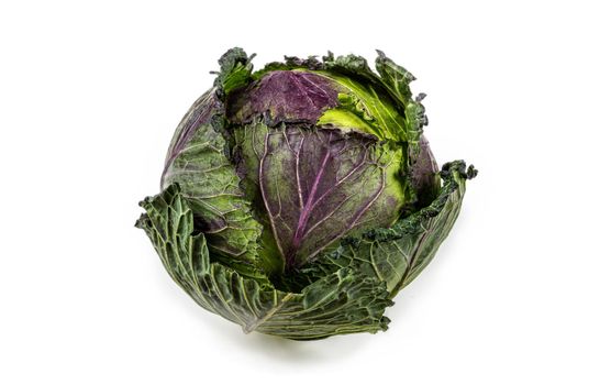 Green cabbage and Red close-up on a white background