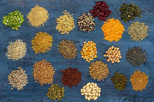 Main cereals in small piles -Top view