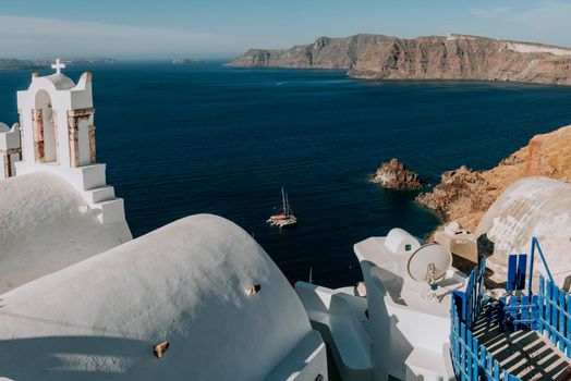 Scenic sea view from seaside cafe on Santorini island, Greece