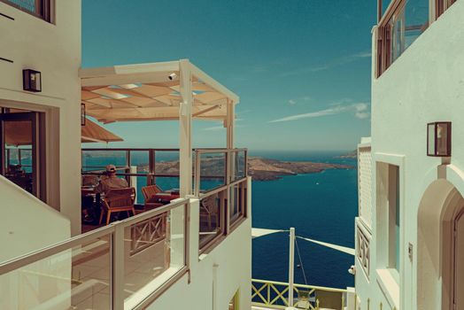 Dinning tables in a restaurant on Santorini island, Greece