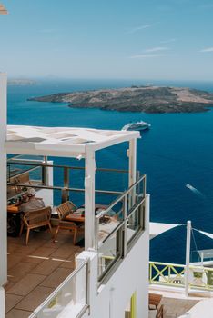 Dinning tables in a restaurant on Santorini island, Greece